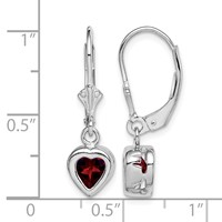 Sterling Silver Rhodium Plated 6mm Heart Garnet Leverback Earrings view 4
