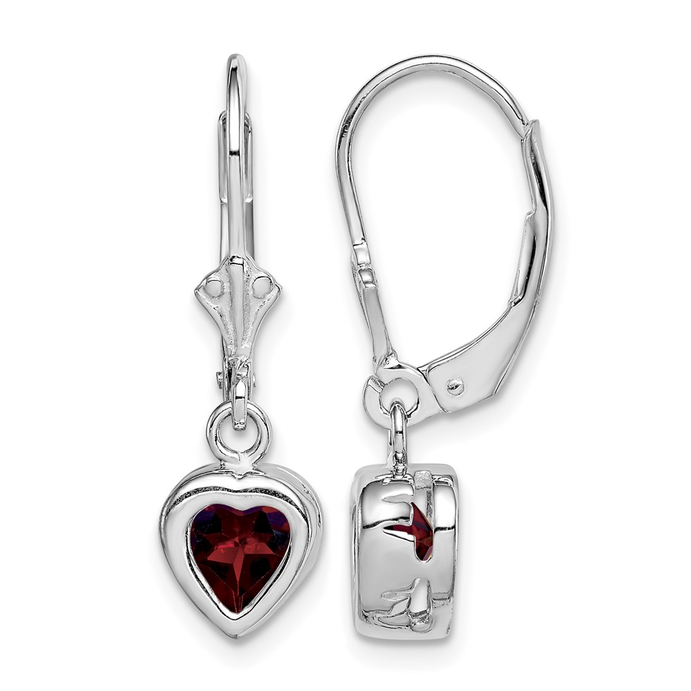 Sterling Silver Rhodium Plated 6mm Heart Garnet Leverback Earrings (QE2047GA)