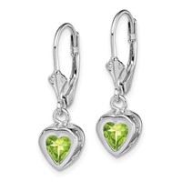 Sterling Silver Rhodium Plated 6mm Heart Peridot Leverback Earrings view 2