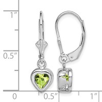 Sterling Silver Rhodium Plated 6mm Heart Peridot Leverback Earrings view 4