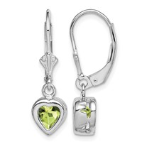Sterling Silver Rhodium Plated 6mm Heart Peridot Leverback Earrings view 1