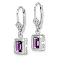 Sterling Silver RH Plated 7x 5 Emerald Cut Amethyst Leverback Earrings view 2