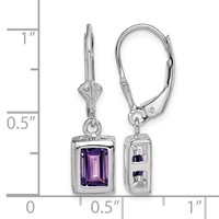 Sterling Silver RH Plated 7x 5 Emerald Cut Amethyst Leverback Earrings view 4