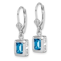 Sterling Silver RH Plated 7x 5 Emerald Cut Blue Topaz Leverback Earrings view 2