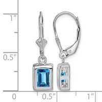 Sterling Silver RH Plated 7x 5 Emerald Cut Blue Topaz Leverback Earrings view 4