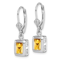 Sterling Silver Rhodium Plated 7x5 Emerald Cut Citrine Leverback Earrings view 2