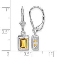 Sterling Silver Rhodium Plated 7x5 Emerald Cut Citrine Leverback Earrings view 4