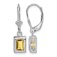 Sterling Silver Rhodium Plated 7x5 Emerald Cut Citrine Leverback Earrings view 1