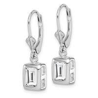 Sterling Silver Rhodium Plated 7x 5 Emerald Cut CZ Leverback Earrings view 2