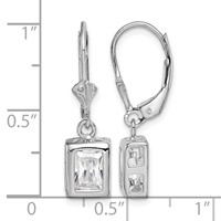 Sterling Silver Rhodium Plated 7x 5 Emerald Cut CZ Leverback Earrings view 4