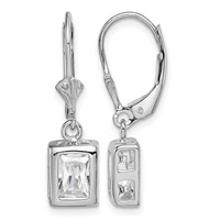 Sterling Silver Rhodium Plated 7x 5 Emerald Cut CZ Leverback Earrings view 1