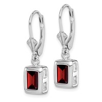 Sterling Silver Rhodium Plated 7x 5 Emerald Cut Garnet Leverback Earrings view 2