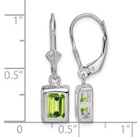 Sterling Silver Rhodium Plated 7x 5 Emerald Cut Peridot Leverback Earrings view 4
