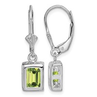 Sterling Silver Rhodium Plated 7x 5 Emerald Cut Peridot Leverback Earrings view 1