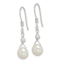 Sterling Silver Polished 7-8mm Freshwater Cultured Pearl Dangle Earrings view 2
