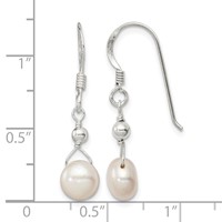 Sterling Silver Polished 7-8mm Freshwater Cultured Pearl Dangle Earrings view 4