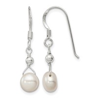 Sterling Silver Polished 7-8mm Freshwater Cultured Pearl Dangle Earrings view 1