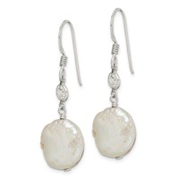 Sterling Silver Polished White 12-13mm Coin Freshwater Cultured Pearl & CZ Dangle Earrings view 2