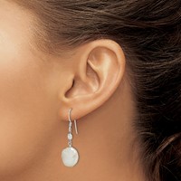 Sterling Silver Polished White 12-13mm Coin Freshwater Cultured Pearl & CZ Dangle Earrings view 3