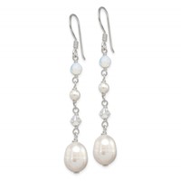 Sterling Silver Polished Fwc Pearl Opalite Crystal Crystal Dangle Earrings view 2