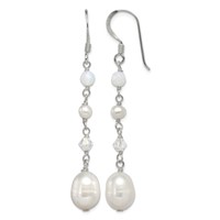 Sterling Silver Polished Fwc Pearl Opalite Crystal Crystal Dangle Earrings view 1