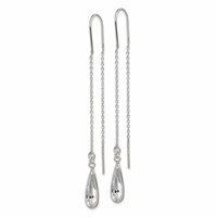 Sterling Silver Polished Crystal Teardrop Threader Earrings view 2
