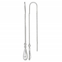 Sterling Silver Polished Crystal Teardrop Threader Earrings view 1