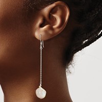 Sterling Silver Polished White 12-13mm Coin Freshwater Cultured Pearl Dangle Earrings view 3