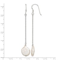 Sterling Silver Polished White 12-13mm Coin Freshwater Cultured Pearl Dangle Earrings view 4
