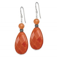 Sterling Silver Polished & Antiqued Carnelian Teardrop Dangle Earrings view 2