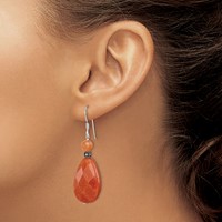 Sterling Silver Polished & Antiqued Carnelian Teardrop Dangle Earrings view 3
