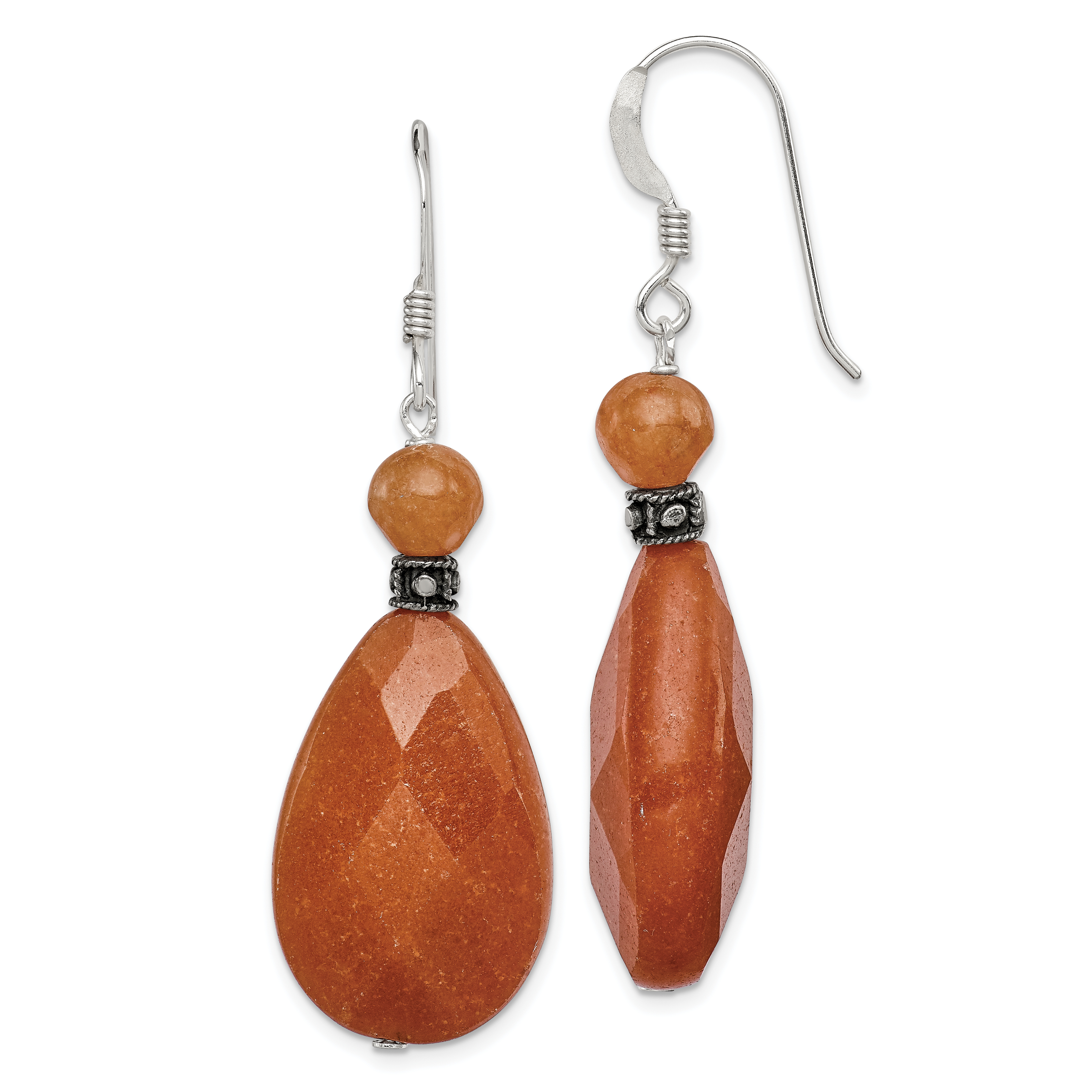 Sterling Silver Polished & Antiqued Carnelian Teardrop Dangle Earrings (QE2129)