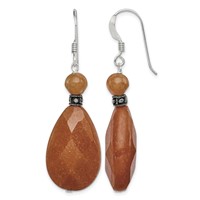 Sterling Silver Polished & Antiqued Carnelian Teardrop Dangle Earrings view 1