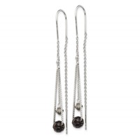 Sterling Silver Polished Black Crystal Threader Earrings view 2