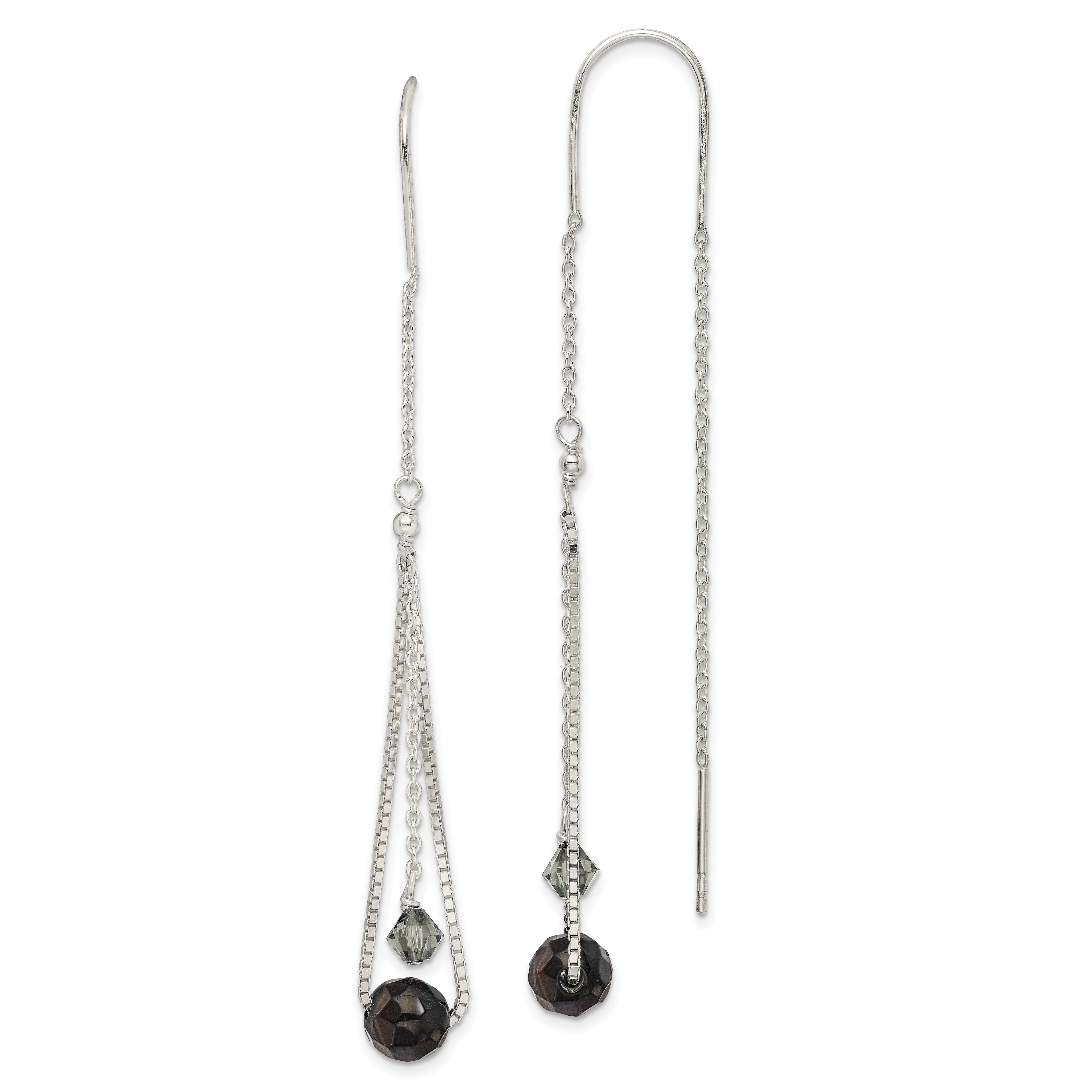 Sterling Silver Polished Black Crystal Threader Earrings (QE2184)
