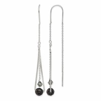 Sterling Silver Polished Black Crystal Threader Earrings view 1