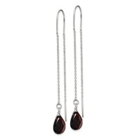 Sterling Silver Polished Dark Olivine Crystal Teardrop Threader Earrings view 2