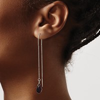 Sterling Silver Polished Dark Olivine Crystal Teardrop Threader Earrings view 3