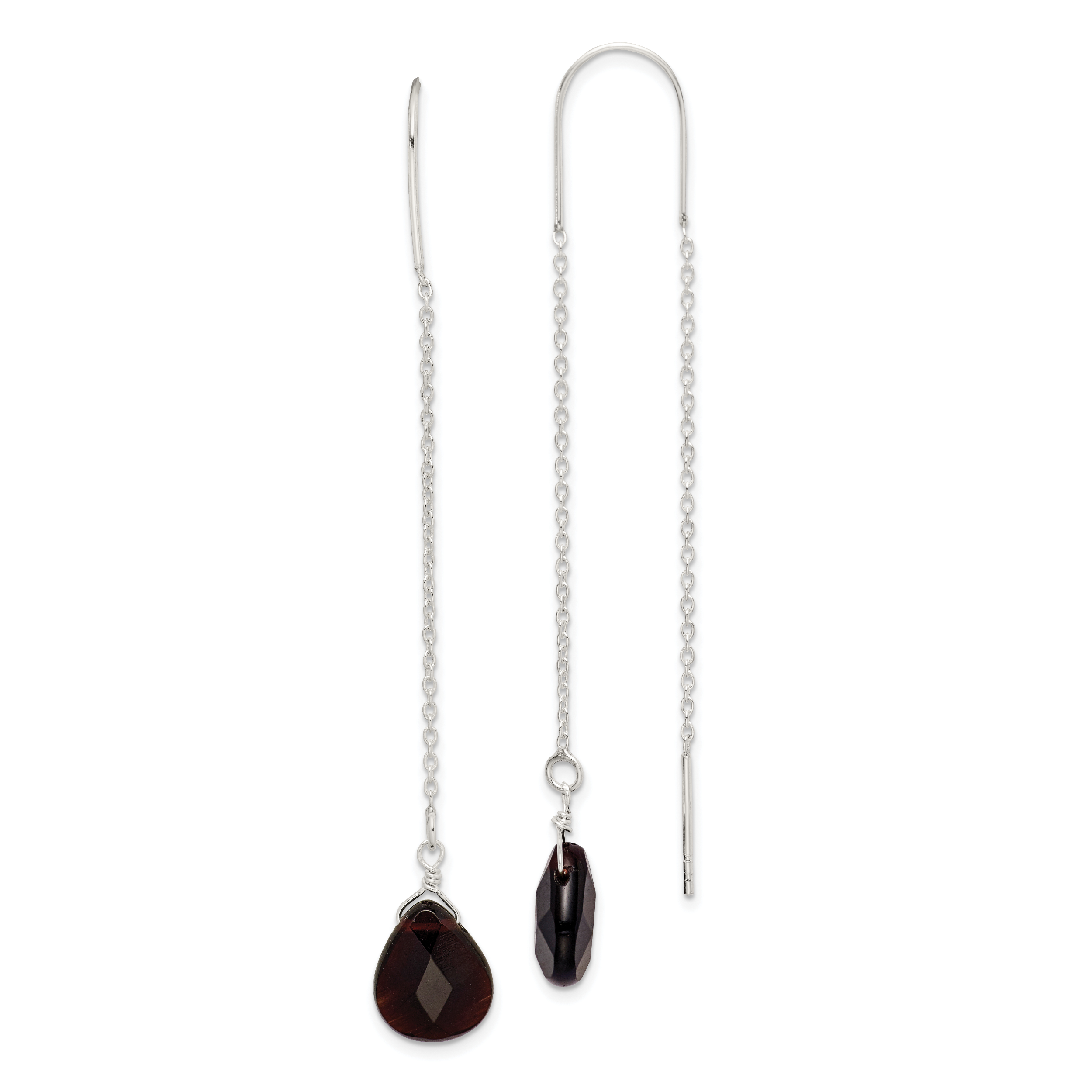 Sterling Silver Polished Dark Olivine Crystal Teardrop Threader Earrings (QE2188)