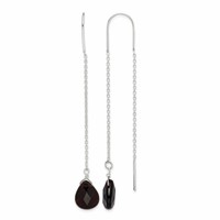 Sterling Silver Polished Dark Olivine Crystal Teardrop Threader Earrings view 1