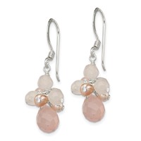 Sterling Silver Rose Quartz and Pink Freshwater Cultured Pearl Dangle Earrings view 2
