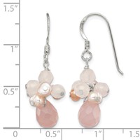 Sterling Silver Rose Quartz and Pink Freshwater Cultured Pearl Dangle Earrings view 4