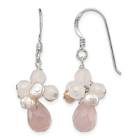 Sterling Silver Rose Quartz and Pink Freshwater Cultured Pearl Dangle Earrings view 1