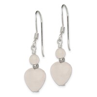 Sterling Silver Polished & Antiqued Rose Quartz Heart Dangle Earrings view 2