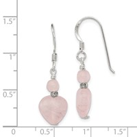 Sterling Silver Polished & Antiqued Rose Quartz Heart Dangle Earrings view 4
