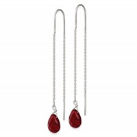 Sterling Silver Polished Faceted Red Crystal Teardrop Threader Earrings view 2