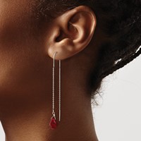 Sterling Silver Polished Faceted Red Crystal Teardrop Threader Earrings view 3