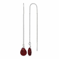 Sterling Silver Polished Faceted Red Crystal Teardrop Threader Earrings view 1
