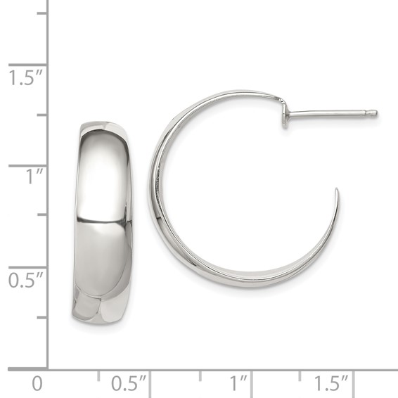 Sterling Silver Rhodium-plated Fancy J-Hoop Post Earrings