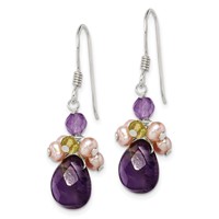 Sterling Silver Amethyst, Peridot & Peach Fwc Pearl Dangle Earrings view 2